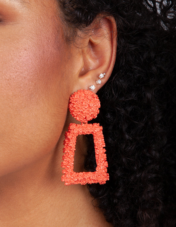 Coral Textured Geometric Drop Earrings