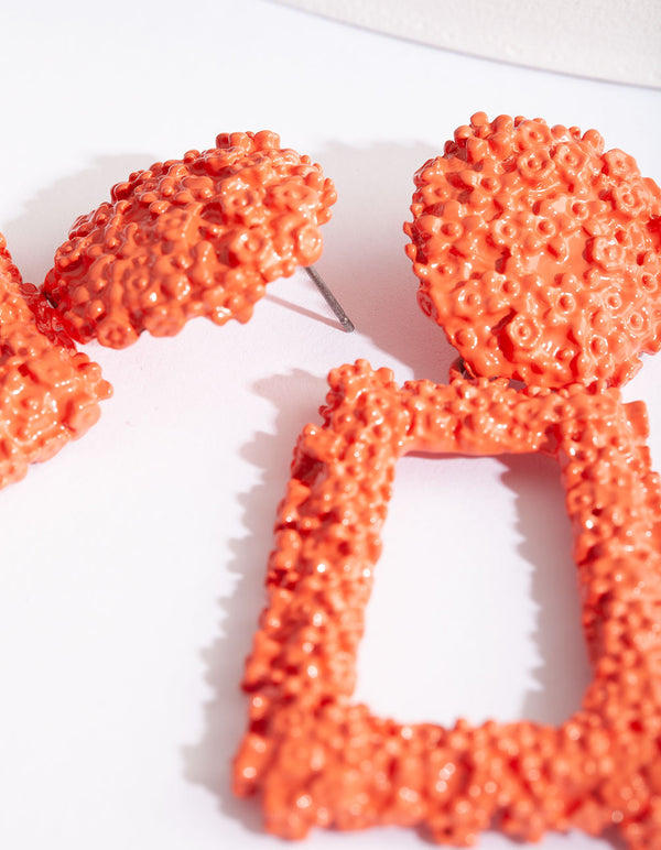 Coral Textured Geometric Drop Earrings