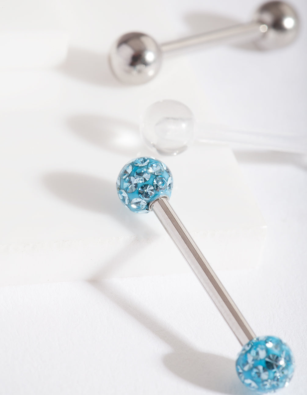 Surgical Steel Blue Diamante Tongue Bar Pack