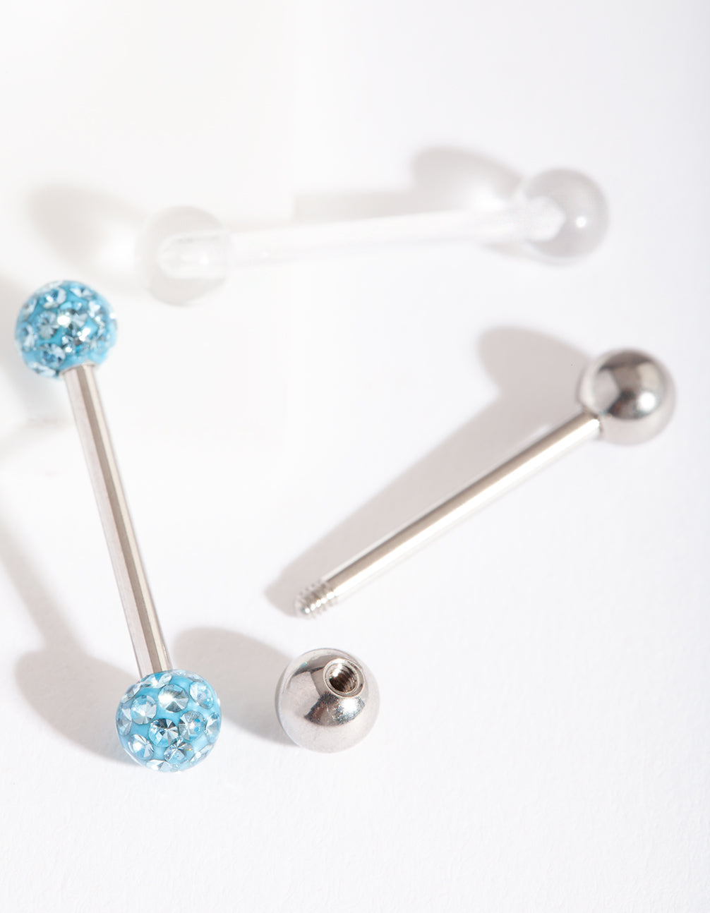 Surgical Steel Blue Diamante Tongue Bar Pack