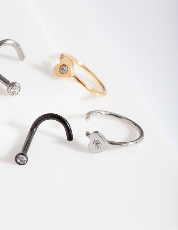 Mixed Metal Multi Nose Jewellery 4-Pack