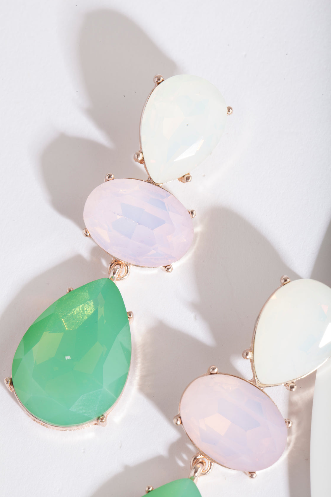 Green Gemstone Triple Drop Earrings
