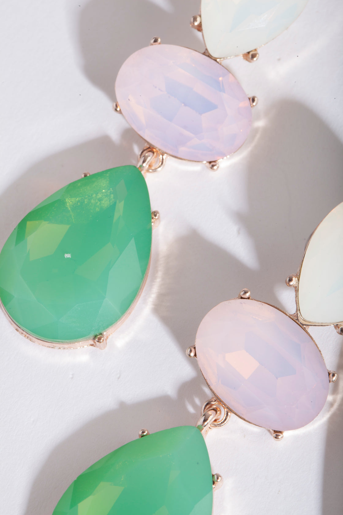Green Gemstone Triple Drop Earrings