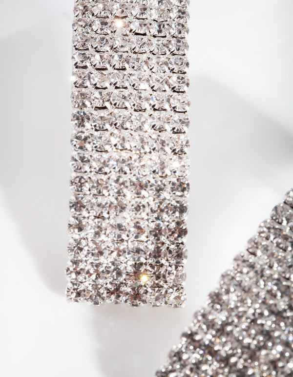 Silver Long Curve Diamante Earrings