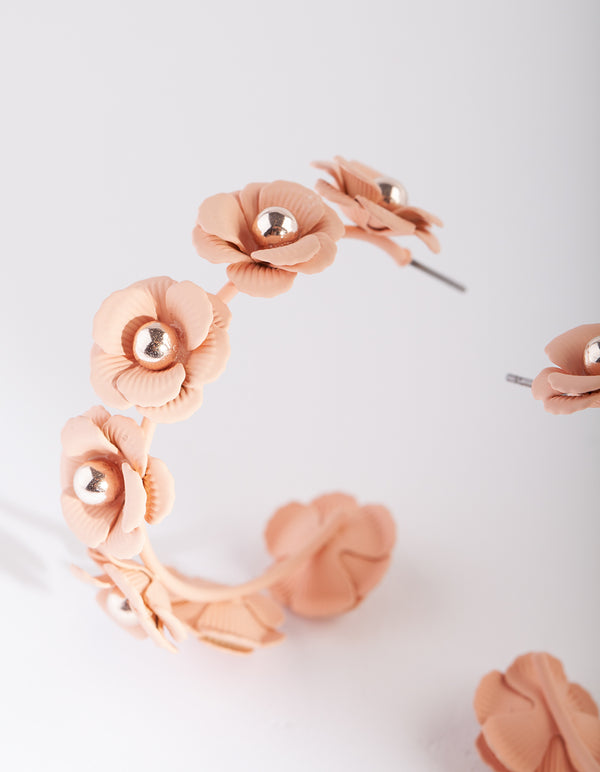 Pink Rose Gold Floral Hoop Earrings