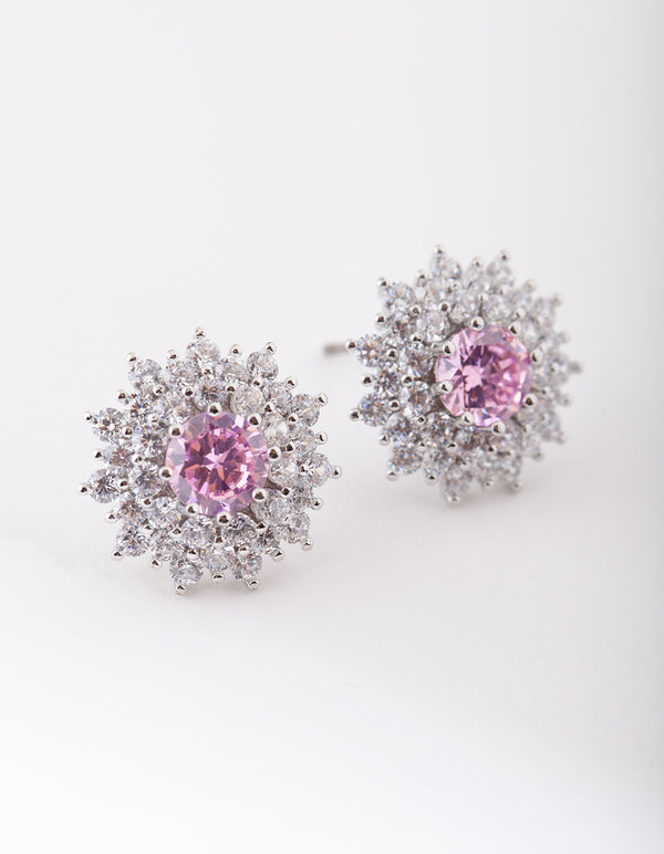 Diamond Simulant Flower Cluster Stud Earrings