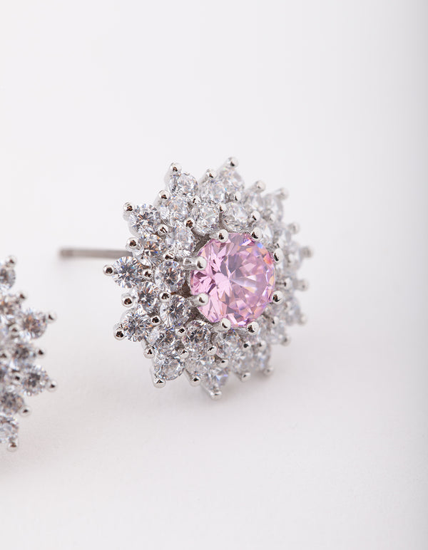 Diamond Simulant Flower Cluster Stud Earrings