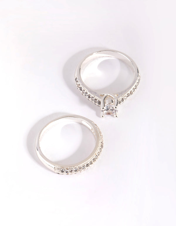 Silver Diamond Simulant Classic Ring Stack