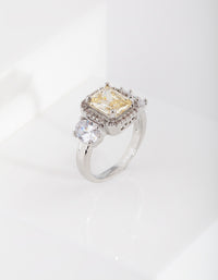 Yellow Silver Cubic Zirconia Engagement Ring - link has visual effect only