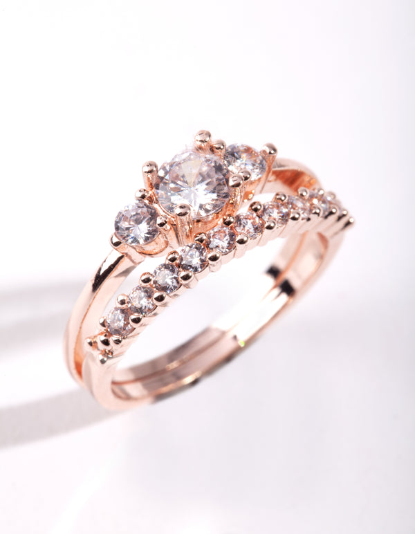 Rose Gold Cubic Zirconia Engagement Stack