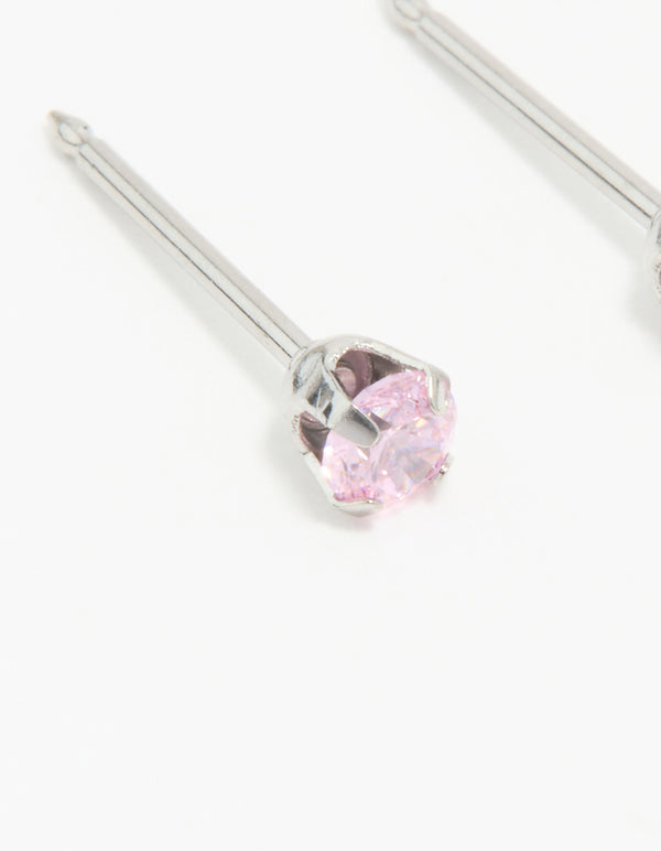 Surgical Stainless Steel 3MM Pink Cubic Zirconia Piercing Stud