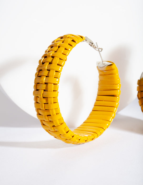 Yellow Raffia Hoop Earrings