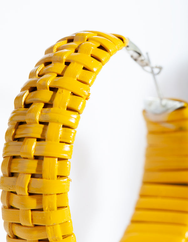 Yellow Raffia Hoop Earrings