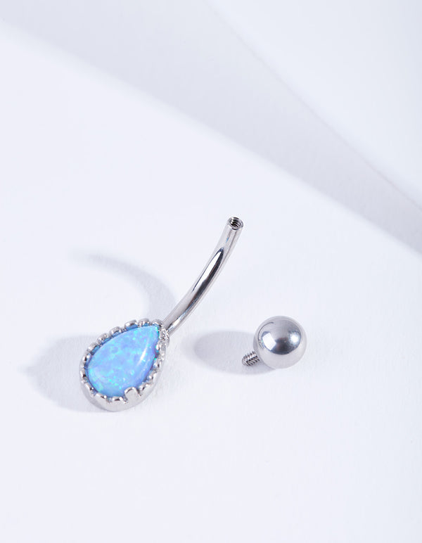 Surgical Steel Dainty Synthetic Opal Belly Bar