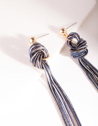Gold & Dark Blue Metal Tassel Earrings - link has visual effect only