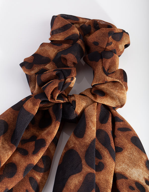Brown Leopard Scrunchie Scarf