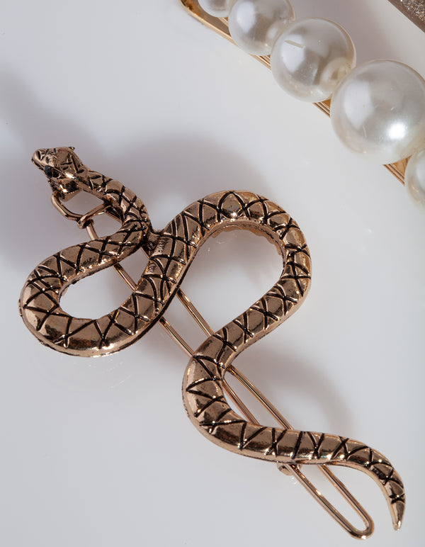 Pearl & Snake Hair Clip Pack
