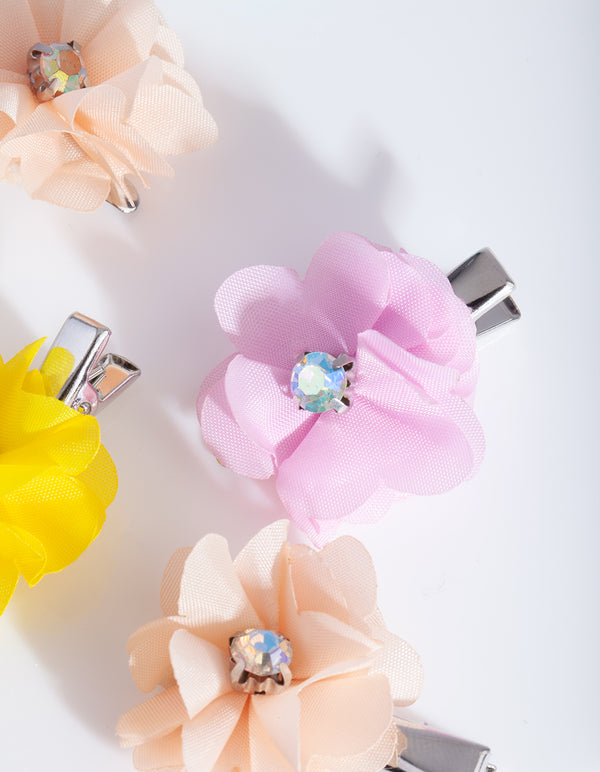 Kids Rainbow Fabric Flower Hair Clip Pack