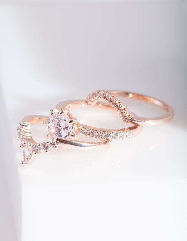 Rose Gold Cubic Zirconia Engagement Stack