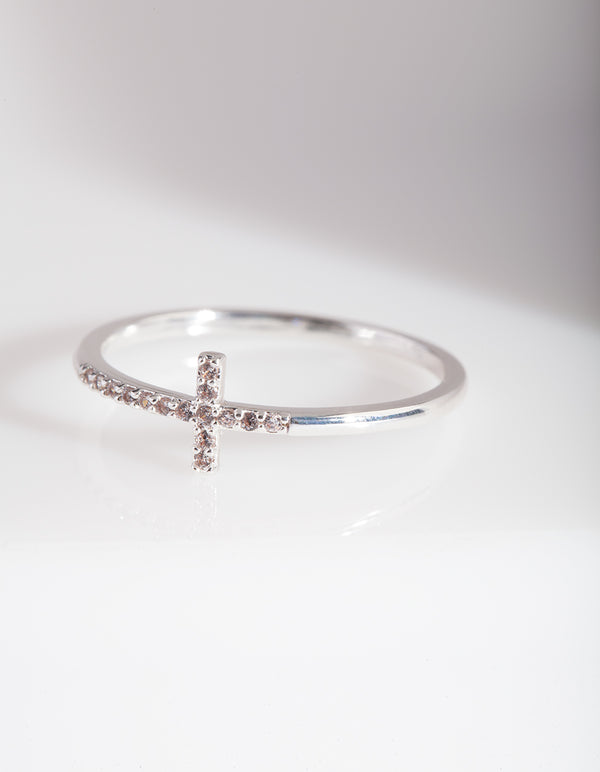 Cubic Zirconia Silver Cross Ring