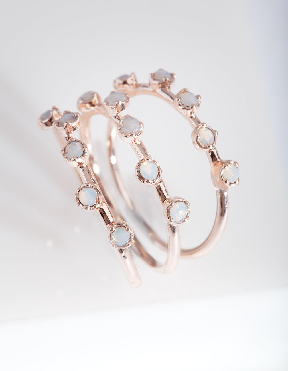 Rose Gold Synthetic Opal Pattern Ring Stack