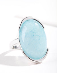 Silver Blue Synthetic Opal Stone Ring - link has visual effect only