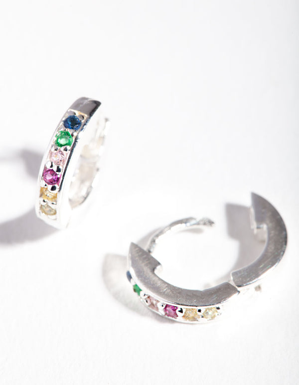 Sterling Silver Rainbow Huggie Earrings