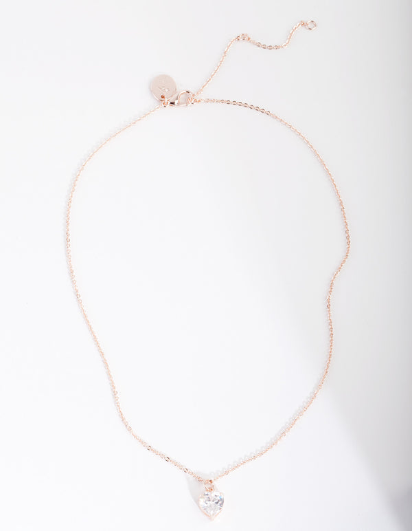 Rose Gold Cubic Zirconia Heart Pendant Necklace