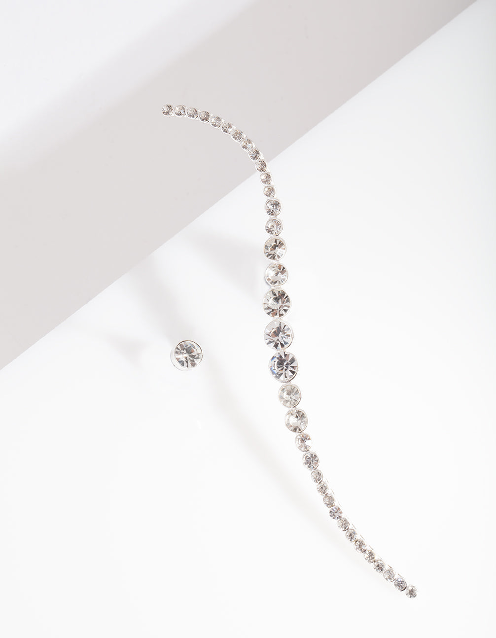 Silver Diamante Curved Bar Earrings