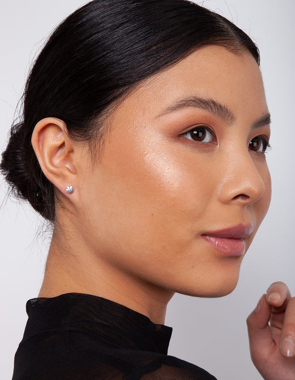 Silver Diamante Curved Bar Earrings