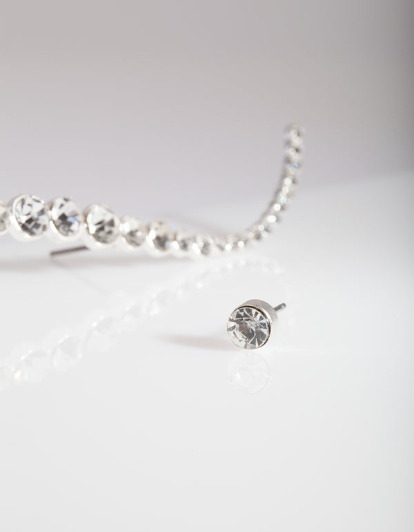 Silver Diamante Curved Bar Earrings