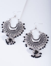 Antique Silver Black Beaded Drop Jhumka Earrings - link has visual effect only