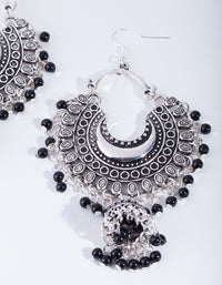 Antique Silver Black Beaded Drop Jhumka Earrings - link has visual effect only