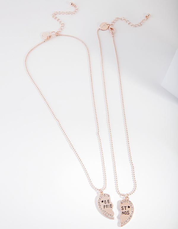 Kids Rose Gold Diamante Best Friend Heart Necklace Set