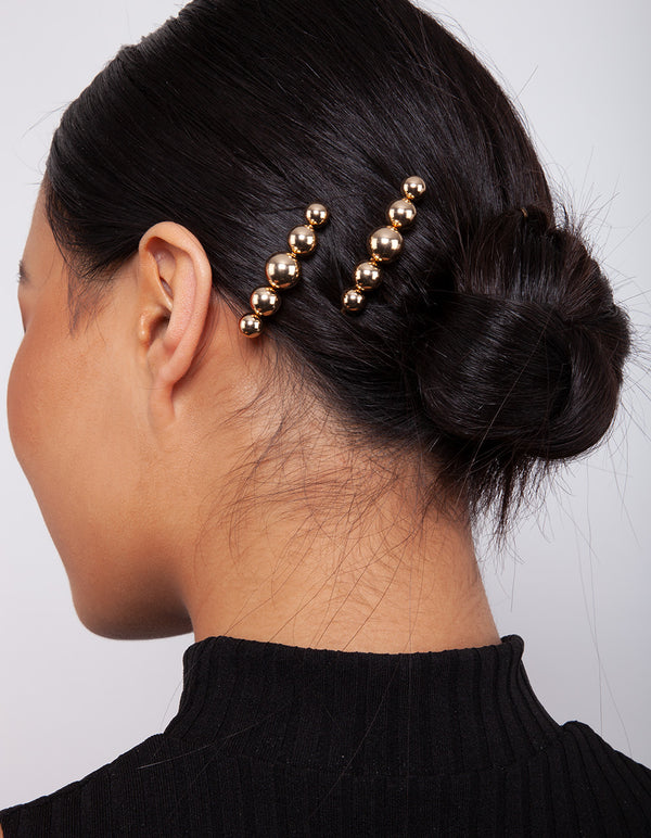 Gold Bead Hair Clip Pack