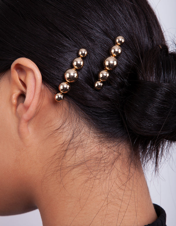 Gold Bead Hair Clip Pack