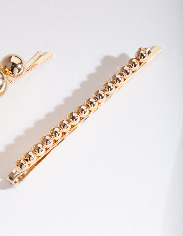 Gold Bead Hair Clip Pack