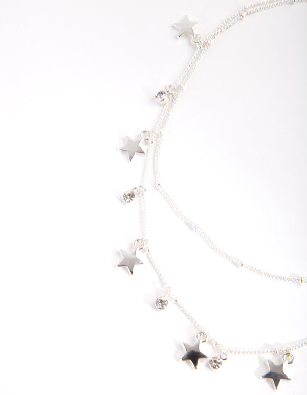Silver Essential Two Row Star Choker