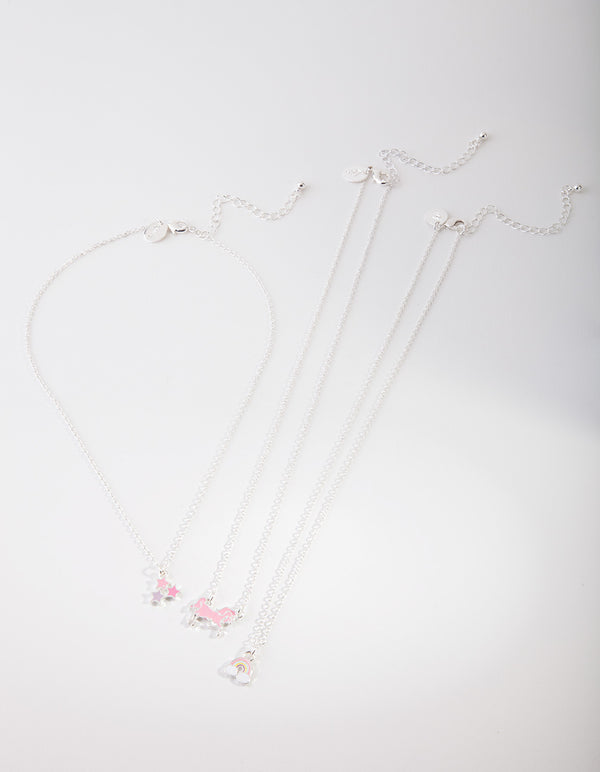 Kids Silver Ditzy Unicorn Charm Necklace Pack