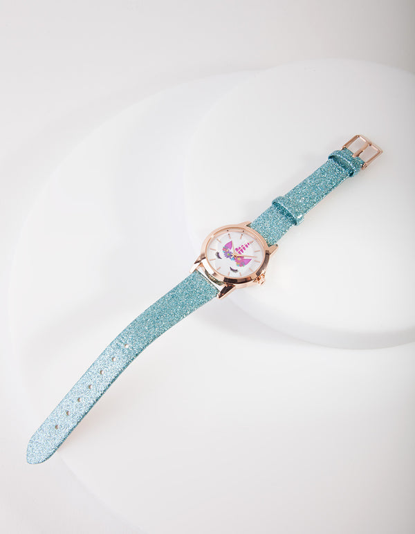 Kids Gold Blue Glitter Watch