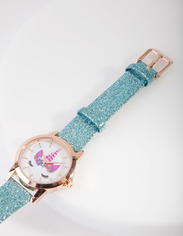 Kids Gold Blue Glitter Watch