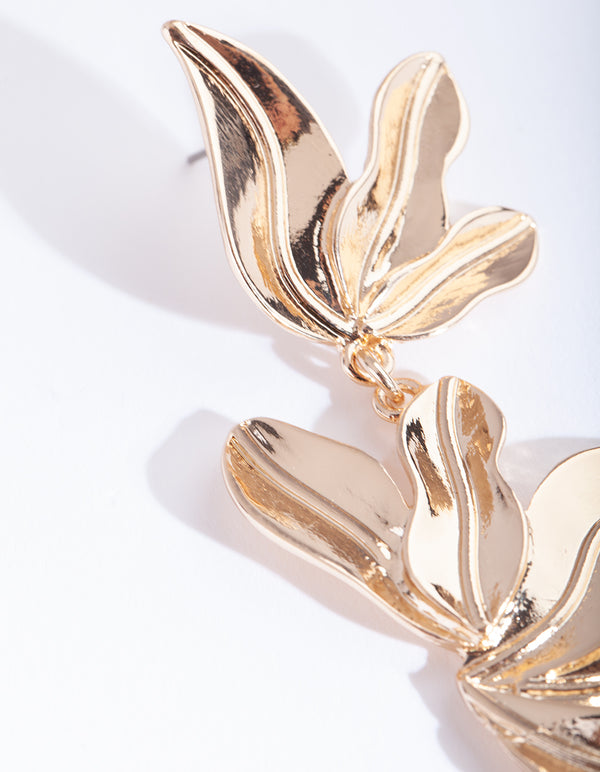 Gold Petal Drop Earrings