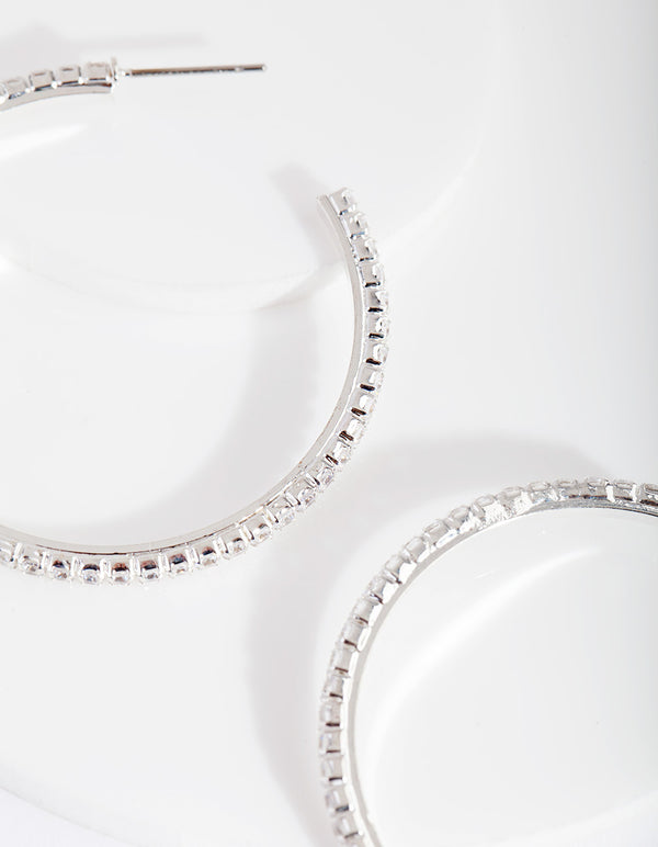 Silver Cubic Zirconia 45mm Hoop Earrings