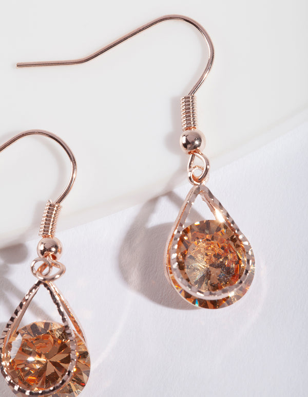Rose Gold Cubic Zirconia Teardrop Earrings