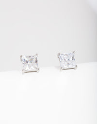 Silver Cubic Zirconia 7mm Square Stud Earrings - link has visual effect only