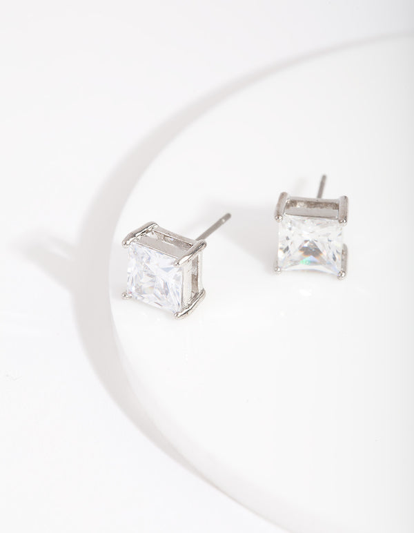 Silver Cubic Zirconia 7mm Square Stud Earrings