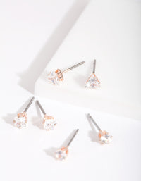 Rose Gold Cubic Zirconia Geometric Stud Earring Pack - link has visual effect only