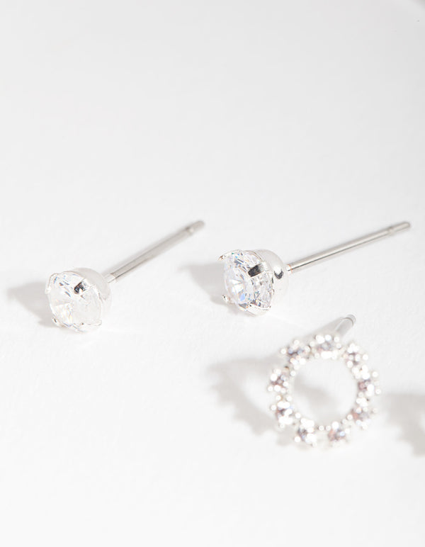 Silver Cubic Zirconia Open Circle Earring Pack