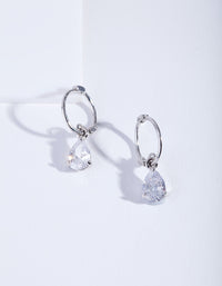 Silver Cubic Zirconia Classic Teardrop Hoop Earrings - link has visual effect only