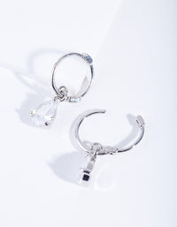 Silver Cubic Zirconia Classic Teardrop Hoop Earrings - link has visual effect only